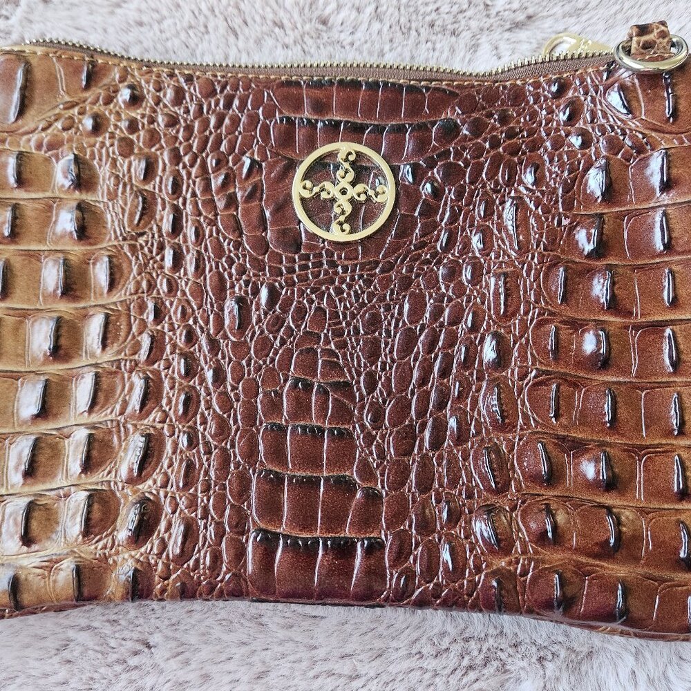 Stauer Cognac/Brown Faux Croc Embossed Crossbody Clutch-Missing Strap